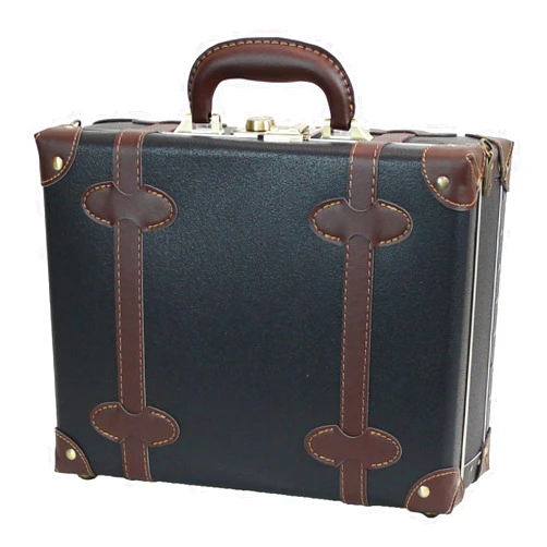 MOIERG Vintage Trunk Box Case 3 Ways Use Luggage - Nomal, Shoulder and Stackable - [M] [Black] 71-55051-10