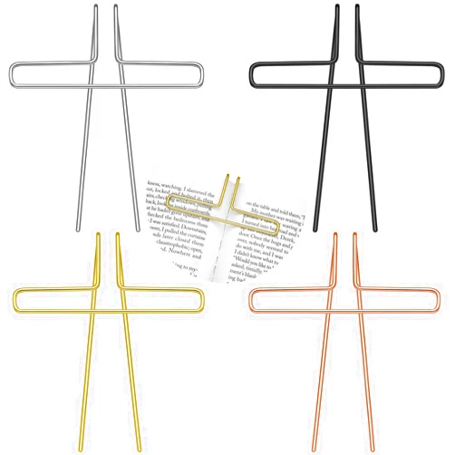Gersoniel 4 Pack Book Page Holders for Reading Music Book Metal Clip Book Opener Holder Piano Sheet Book Reading Accessories Portable Fit Most Books for Book Lovers, Gold, Silver, Rose Gold, Black