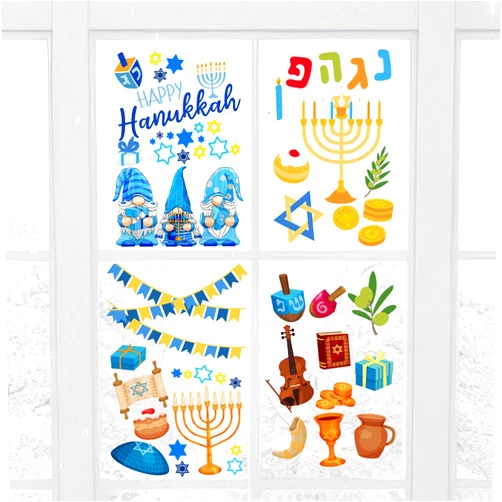 Fullhawl 132 Pcs Hanukkah Window Clings Hanukkah Decorations Window Gel Clings Chanukah Window decals Removable Reusable Menorah Dreidel Gnome Hanukkah Stickers for Christmas Home Jewish Winter Party Decor