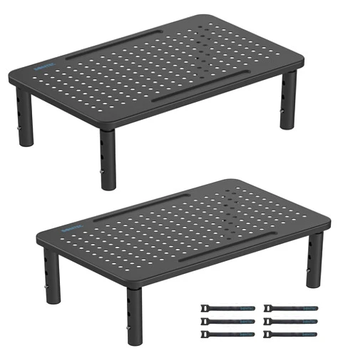 BONTEC 2 Pack Monitor Stand Riser, 3 Height Adjustable Monitor Stand with Pen Holder, Ergonomic Metal Laptop Stand with Cable Management, Great Computer Stand for Laptop, iMac, PC, Printer, 14.5 in