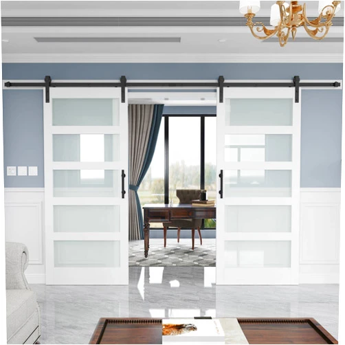 FINOSEN Two Set of 36in x 84in Glass Barn Door with 6.6FT Sliding Barn Door Hardware Kit and Track Connector