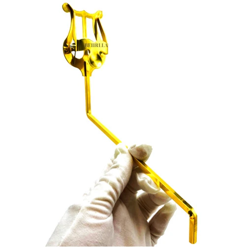 BEIIRLLA Alto Saxophone Lyre Clamp-On Clip Holder Lyre for Saxophone,Tenor Alto Sax lyre For Marching Band Clips,Portable Pure Copper Square 4mm*4mm Socket With Storage Bag-Golden