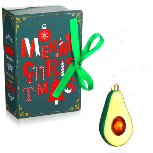 BBTO Christmas Avocado Ornament Glitter Green Glass Blown Guacamole Ornament for Hanging Christmas Tree Decoration Holidays Decor Party Supplies Approx. 6.3 x 3.3 x 2 Inch