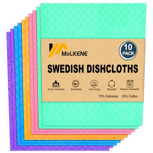 MoLKENE Swedish Dish Cloths - 10 Pack Reusable Kitchen Dishcloths - Ultra Absorbent Dish Towels for Washing Dishes - Cellulose Sponge Cloth Cleaning Rag - Assorted