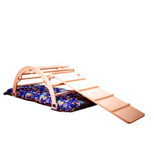 Kidodido Climbing Arch Small Size | Montessori Rocker Arch |Small Climbing Arch for Kids | Wooden Climbing Arch and Rocker | Indoor Playground for Climbing (Small Arch & Ladder Ramp & Jungle Pillow)
