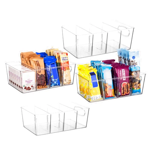 ClearSpace Plastic Pantry Organizers and Storage Bins with Removable Dividers – Perfect Kitchen Organization or Pantry Storage – Refrigerator Organizer Bins, Cabinet Organizers (4 Pack)