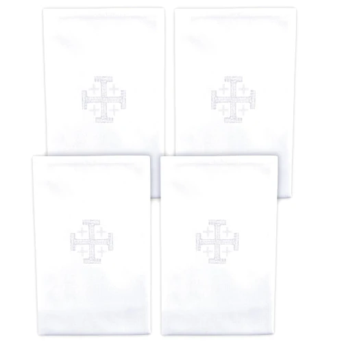 Trinity Church Supply Jerusalem Cross Embroidered Lavabo Towel Set - Pure Linen, Absorbent, 11x17, for Liturgical Use - Pack of 4