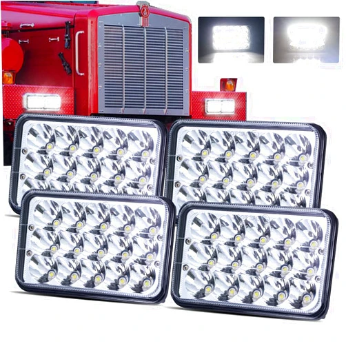 LEDUR 4x6 LED Headlights Dot Approved Hi/Lo Sealed Beam Replacement H4651 H4652 H4656 H4666 H6545 Compatible with Peterbilt Kenworth T600 W900 T800 Truck Peterbilt 379 S10 RV Freightliner