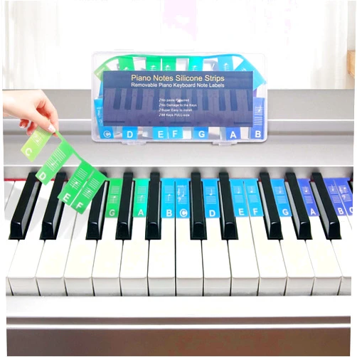 JOUXKOT Removable Piano Keyboard Note Labels, Silicone Piano Keyboard Stickers Guide for Beginners, 88 Keys Full Size, No Need Stickers, Reusable