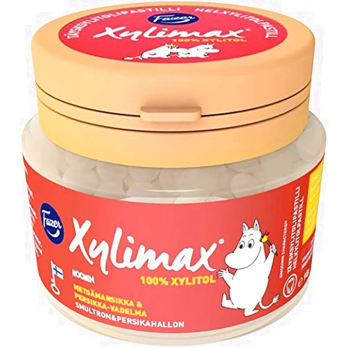 Fazer Moomin Xylimax Wild strawberry and peach & raspberry Pastilles 4 Jars of 90g 3.2 oz