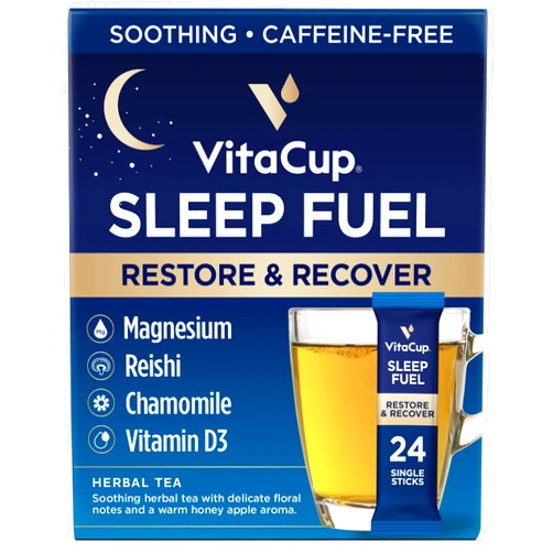 VitaCup Sleep Fuel Instant Tea Packets for Deep REM Sleep, Relax & De-Stress w/Chamomile, Magnesium, Vitamin D3, Coconut Water, Coconut Milk, Potassium, Calming for Full Body Relaxation, 24Ct