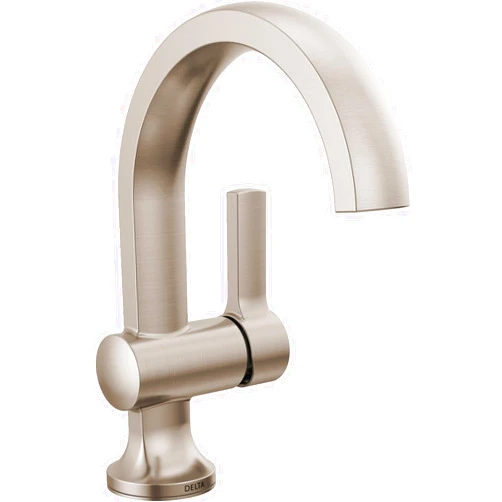 Delta Faucet Albion Single Hole Bathroom Faucet, Brushed Nickel Single Handle Bathroom Faucet, Bathroom Sink Faucet, Metal Push Pop-Up Drain Assembly, SpotShield Brushed Nickel 15855LF-SP