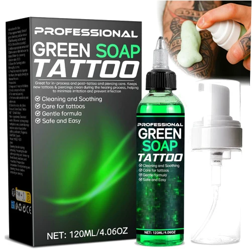 Vereclue Green Soap Tattoo (4OZ) - Concentrated Tattoo Soap with Foaming Bottle 120ml, Wash Cleaning Supplies for Tattoos Piercings, Clean Skin Equipment