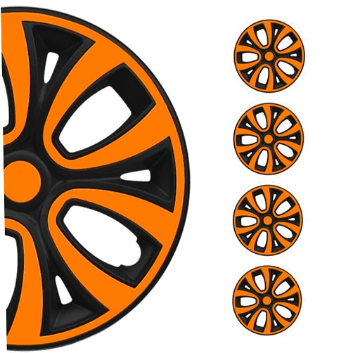 OMAC - Black Matt Orange Matte Hub Caps 15 Inch Set of 4 for Nissan, Tapas para Rines 15, Premium Wheel Covers 15 Inch, R15 Rim Cover Set, Snap On Durable Car Replacement Exterior Accessories