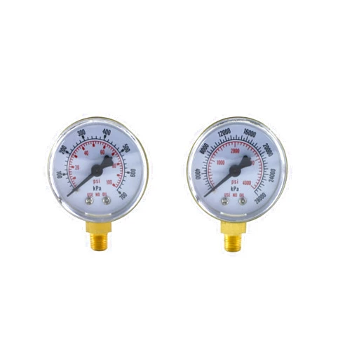 SÜA Low and High Pressure Gauges for Oxygen Regulator 0-100 psi & 0-4000 psi - 2 inches - 1/8