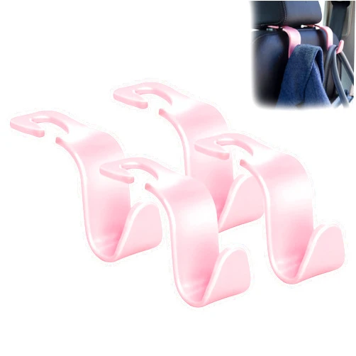 Amooca Universal Car Headrest Hooks, Car Organizer Hanger Storage Hooks for Bag Purse Cloth Grocery (Pink Set of 4)