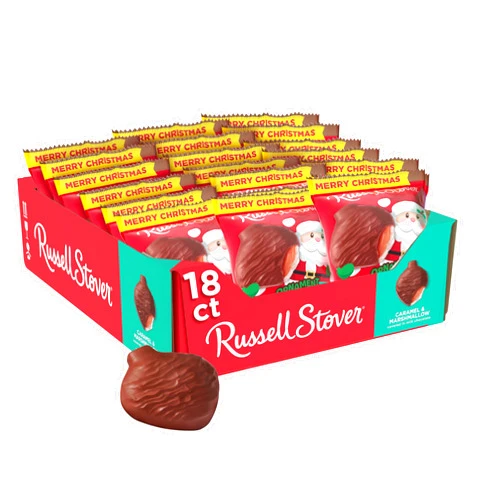 RUSSELL STOVER Christmas Milk Chocolate Caramel and Marshmallow Candy Ornament, 1.3 oz. (Pack of 18)