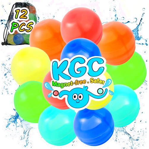 KGC 12 PCS Reusable Water Balloons - No Magnets, Self Sealing Silicone Water Bomb with Mesh Bag, Quick Fill Water Splash Ball for Outdoor Activities, Summer Toys Swimming Pool Toys Party Gift for Kids