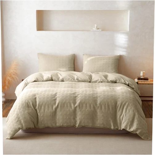 BISELINA 100% Cotton Duvet Cover Set Waffle Weave 3PCS (1 Comforter Cover, 2 Pillow Shams) Reversible Soft Skin-Friendly Breathable Shabby Chic Bedding for All Season - Light Camel, King Size