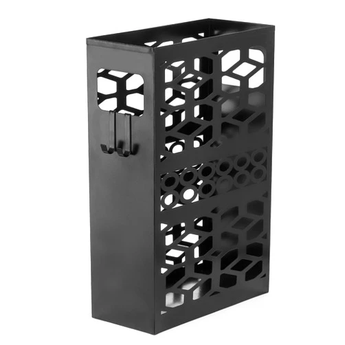 ZENFUN Rectangle Metal Umbrella Stand with 2 Hooks, Entryway Umbrella Holder & Walking Cane Storage, Umbrella Organizer Freestanding for Home, Office, Hotel, Black