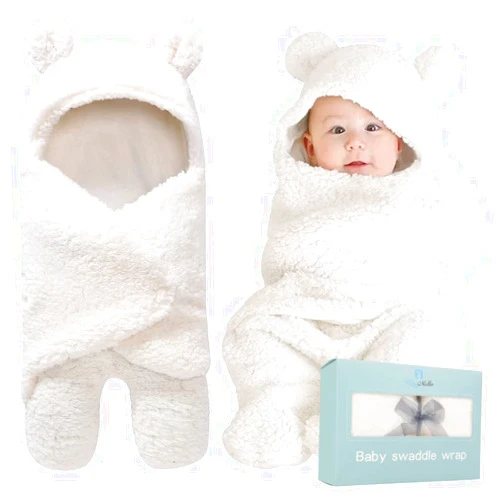 BlueMello Baby Swaddle Blanket | Ultra-Soft Plush Essential for Infant 6-12 Months | Receiving Swaddling Wrap White | Ideal Newborn Registry and Toddler Boy Accessories | Perfect Baby Girl Shower Gift