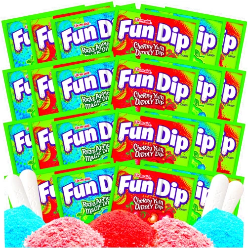 Gaudum Fun Dip Candy Bulk - Cherry Yum & Razz Apple Flavors - Party Favor Candy, Fun Size Candy, Candy Individually Wrapped, Party Candy (24 count, 0.43 oz each) - Includes World of Candy Sticker