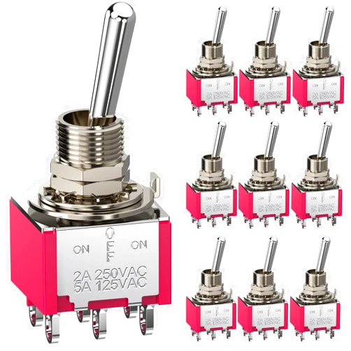 DIYhz Toggle Switch AC 5A/125V 2A/250V 6 Pin Terminals On/Off/On 3 Position DPDT Toggle Switch Mini Miniature Toggle Switch Car Dash Dashboard,10Pcs