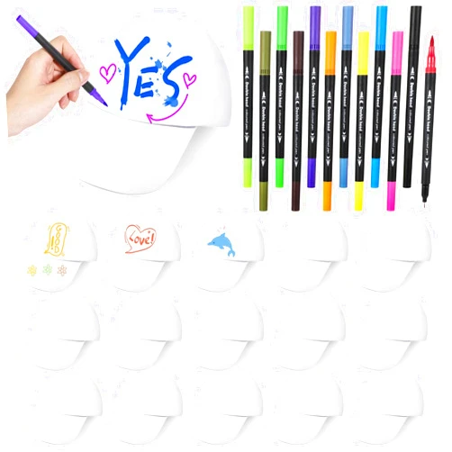 DIMEGON White DIY Hats Set, 16PCS Kids DIY Hats with 12 Colored Pens for Youth,Halloween DIY Painting Blank Baseball Hats, Creative Adjustable Baseball Cap Hat for Family Bond, DIY Parties, Crafts, Art