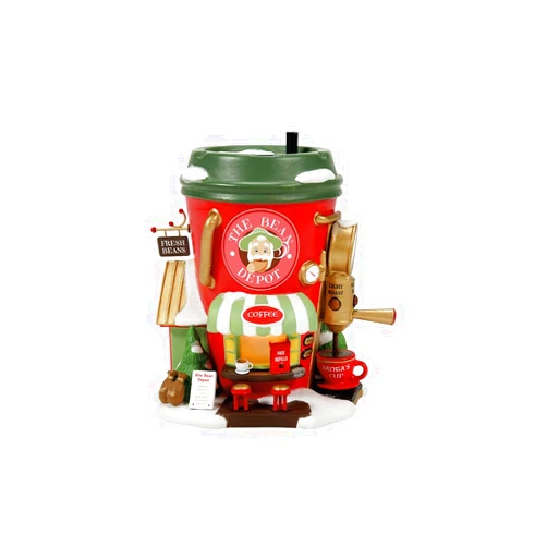 Department 56 North Pole Village Collection The Bean Depot Espresso Company Lit Building- Hand Crafted Painted Porcelain Coffee Shop Christmas Village Houses with Lights Home Decor Buildings, 5.5 Inch