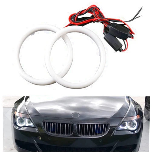 YM E-Bright 1Pair White 90MM Car Led Cotton Lights Angel Eyes Halo Rings COB Light Circle Ring light Lamp with Housing 12V 24V