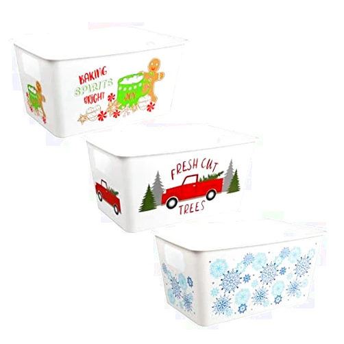 Greenbrier Intl Christmas Rectangle Bucket with Handles (3PCS)