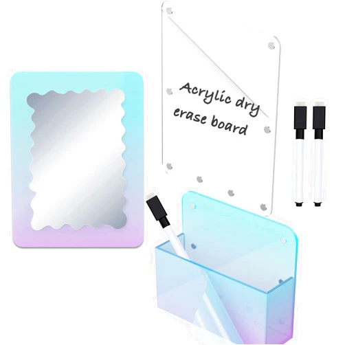 Svartur Iridescent Locker Accessories, Magnetic Locker Mirror and Pen Holder & Acrylic Magnetic Dry Erase Board for Fridge, Office, Back to School Essential Locker Set for Locker Organizer, Rectangle