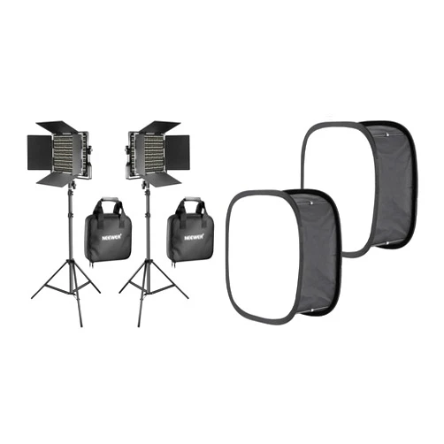 NEEWER 2 Pack Bi Color 660 LED Video Light and Stand Kit: (2) 3200-5600K CRI 96+ Dimmable Light with U Bracket and Barndoor, (2) 75“ Light Stand, (2) Softbox for Studio Photography Video Recording