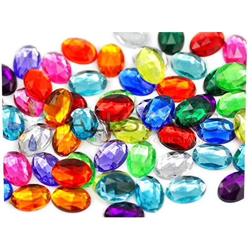 Allstarco 14x10mm Flat Back Oval Acrylic Rhinestones Plastic Gems Plastic Costume Jewels Embelishments - 125 Pieces (Assorted Colors)