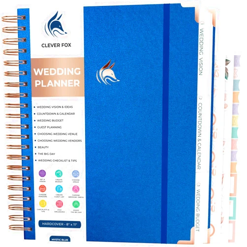 Clever Fox Wedding Planner – Wedding Book & Organizer for the Bride – Wedding Planning Binder with Pockets, Tips & Checklists – Wedding Notebook – Engagements Gift – 25.5x28cm (Mystic Blue)