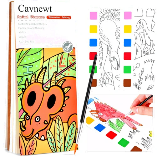 Cavnewt Watercolor Coloring Books for Kids Ages 4-8, Pocket Watercolor Painting Book Sets, Mess Free Paint with Water Books for Toddlers, Travel Activities Arts Party Birthday Gifts for Girls Boys