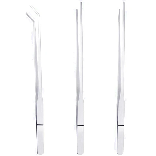 Thyores 3 Pcs Aquarium Tweezers, Stainless Steel Feeding Tongs Straight and Curved Tweezers Set Long Handle Reptile Feeding Tongs for Aquatic Plants Lizards Spider Snakes