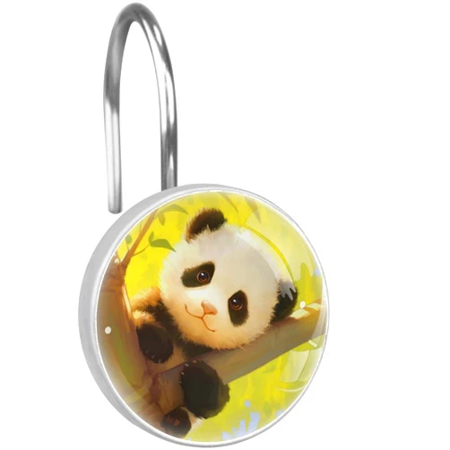 Xucubeiao 12 Pieces Shower Curtain Hooks Cute Panda Bear Stainless Steel Shower Curtain Hook Shower Curtain Rings for Bathroom