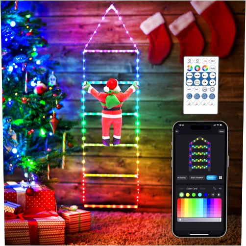 Toodour Christmas Decorations Lights, 3.3ft Smart RGB Christmas Decorative Lights with Santa Claus, Bluetooth & App Controlled Ladder Lights - Music Sync Color Changing Xmas Lights for Indoor Outdoor
