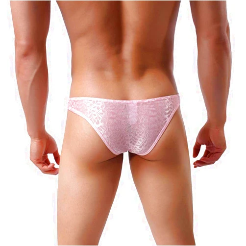 IBAKOM Men's Lace Panties Floral Sheer Pouch Mesh Low Rise Bikini Briefs Sissy Crossdress Lingerie Underpants