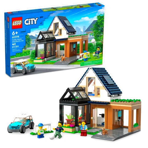 LEGO My City Family House and Electric Car 60398 Building Toy Set, Includes a Kitchen, 2 Bedrooms, Greenhouse, Solar Panels Plus 3 Minifigures and a Puppy, Gift Idea for Ages 6+