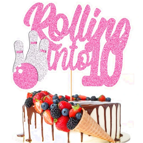 Crseniny Rolling into 10 Cake Topper,bowling 10th Birthday Party Cake Topper,bowling Theme Boy girl Happy Birthday Party Decorations Supplies