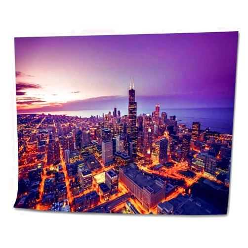 WHFEOIV9RE DIY Paint by Numbers Chicago Skyline Aerial View at Dusk Canvas Painting Set with Acrylic Pigment Paintbrush for Adults Kids Beginners Artwork Gift 16