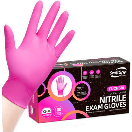 SwiftGrip Powder-Free Nitrile Gloves, 3-mil, Disposable Nitrile Gloves, Latex-Free, Powder-Free - Pink/Fuchsia
