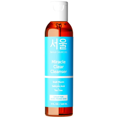 SeoulCeuticals Korean Acne Snail Cleanser Face Wash - Snail Mucin, Salicylic Acid & Tea Tree Acne Treatment for Sensitive Skin & K Beauty Glow 4oz