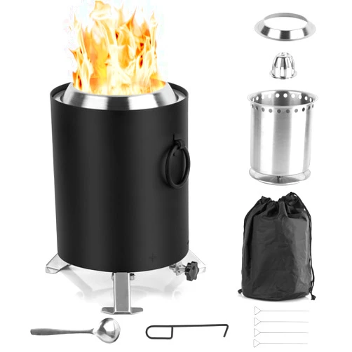 ZCCQ Tabletop Fire Pit,Low Smoke Camping Stove for Outdoor & Indoor, Fueled by Pellets or Wood,304 Stainless Steel Small Portable Firepit, Adjustable Firepower,Safe Burning,H:9.5X D:6.3 in, 3.6lbs.