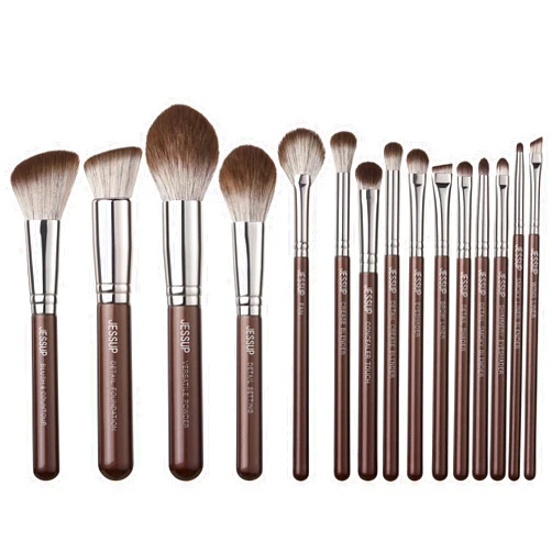 Jessup Makeup Brushes Set 15pcs Brown Make up Brushes Set Professional Premium Synthetic Foundation Eyebrow Concealer Blush Eyeshadow Contour Eyeliner Powder Blending Highlighter Brush, T498
