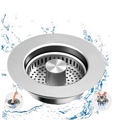 Makeforu 3-in-1 Kitchen Sink Strainer Stopper Combo Stainless Steel Wrap Around Sink Downspout for US Standard 3-1/2 inch Sewer Strainer, Smooth Handle for Easy Cleaning, Anti-Clogging