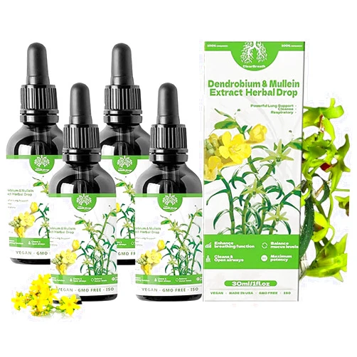 RtLvio Clearbreath Dendrobium & Mullein Extract, Organic Mullein Leaf Liquid Extract, Mullein Blend Drops, Mullein Drops for Lungs, Mullein Leaf Tincture Extract for Herbal Respiratory Relief(4PC)