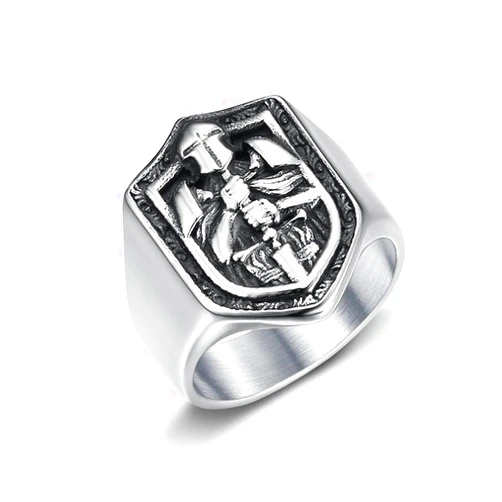 MIVEIVIA 3D Armor Shield Ring for men Wedding Rings for Men Paladin Worrior ring Knights Templar Cross Signet rings Hip Hop ring Radiant Rings Bling Iced Out Jewelry Punk Ring Club ring Heavy Metal ring Party